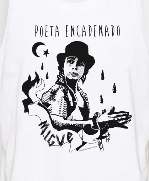 Camiseta-Hombre-Migue-Benitez-Poeta-Encadenado-blanca-detalle-tirantes