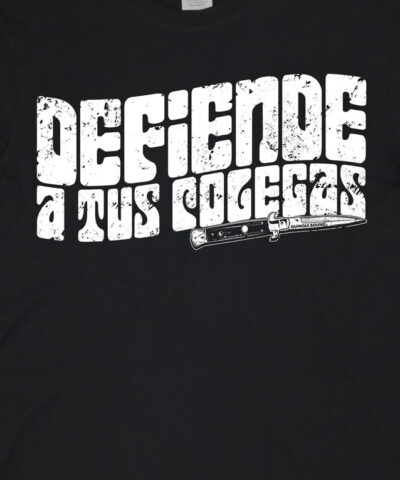 Camiseta-Quinqui-Sound-Defiende-A-Tus-Colegas-blanca-negra-detalle