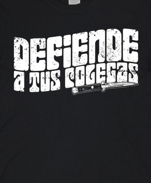 Camiseta-Quinqui-Sound-Defiende-A-Tus-Colegas-blanca-negra-detalle