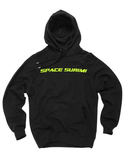 Space-Surimi-Sudadera-Negra-Logo-Verde-Flourescente-capucha