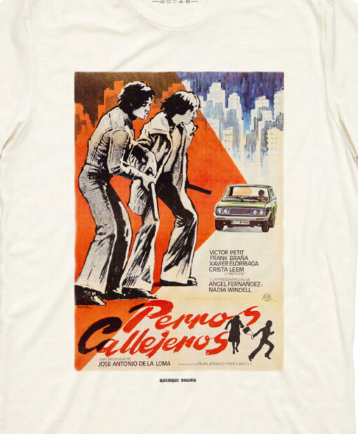 camiseta quinqui sound perros callejeros blanca natural detalle