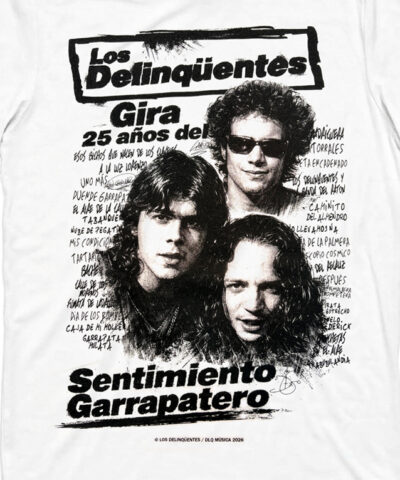 camiseta unisex los delinquentes gira 25 años sentimiento garrapatero detalle