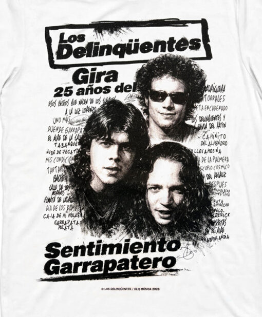 camiseta unisex los delinquentes gira 25 años sentimiento garrapatero detalle